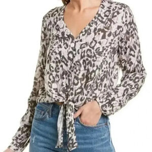 Anthropologie Cloth & Stone Large Animal Print Cropped Tie Waist Long Sleeve.